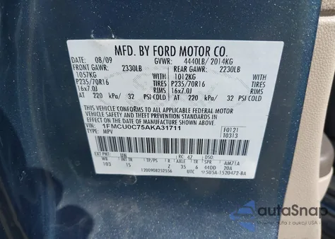 2010 Ford Escape Xls из США, поврежденный, VIN 1FMCU0C75AKA31711